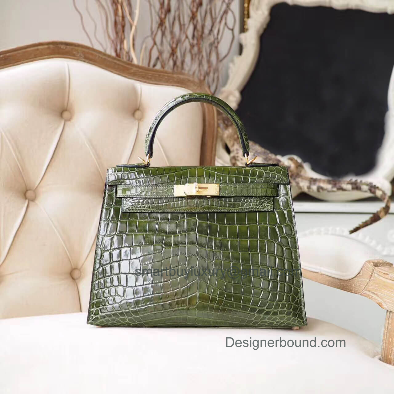 Hermes Kelly 28 Bag in 6h Veronese Shiny Nile Croc GHW